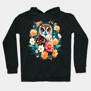 A Cute Short Eared Owl Surrounded by Bold Vibrant Spring Flowers Hoodie